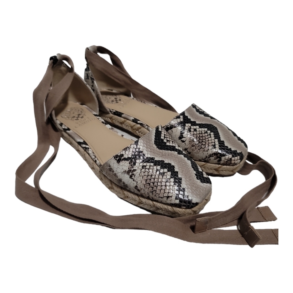 Vince Camuto Jeliany Espadrille Flat Taupe/ Crepe Leather Upper Snake Print 7.5 - Picture 2 of 11